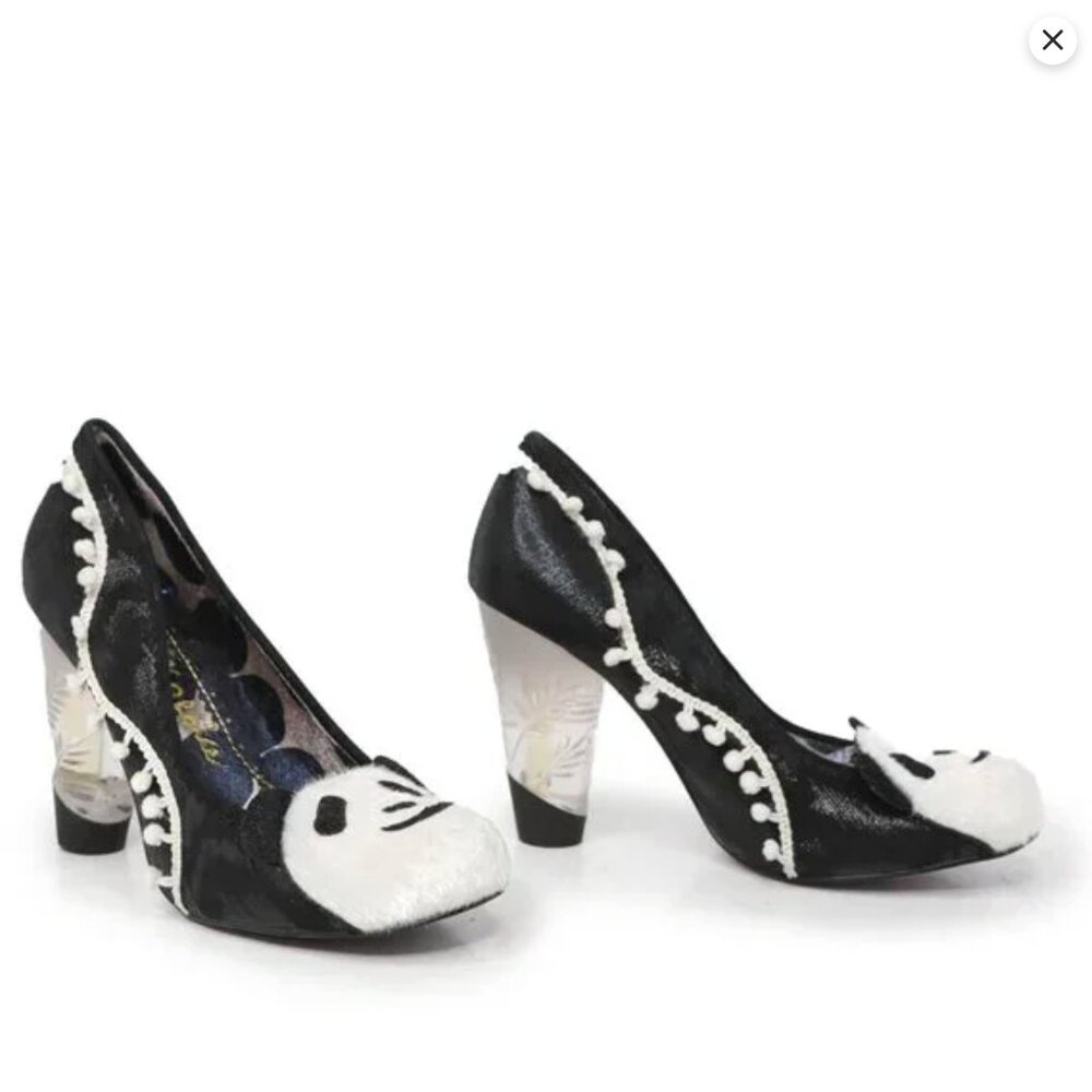 Irregular Choice Cougar Cubs Metallic Leather Pumps Lucite Heel Black White Shoe - Picture 14 of 16